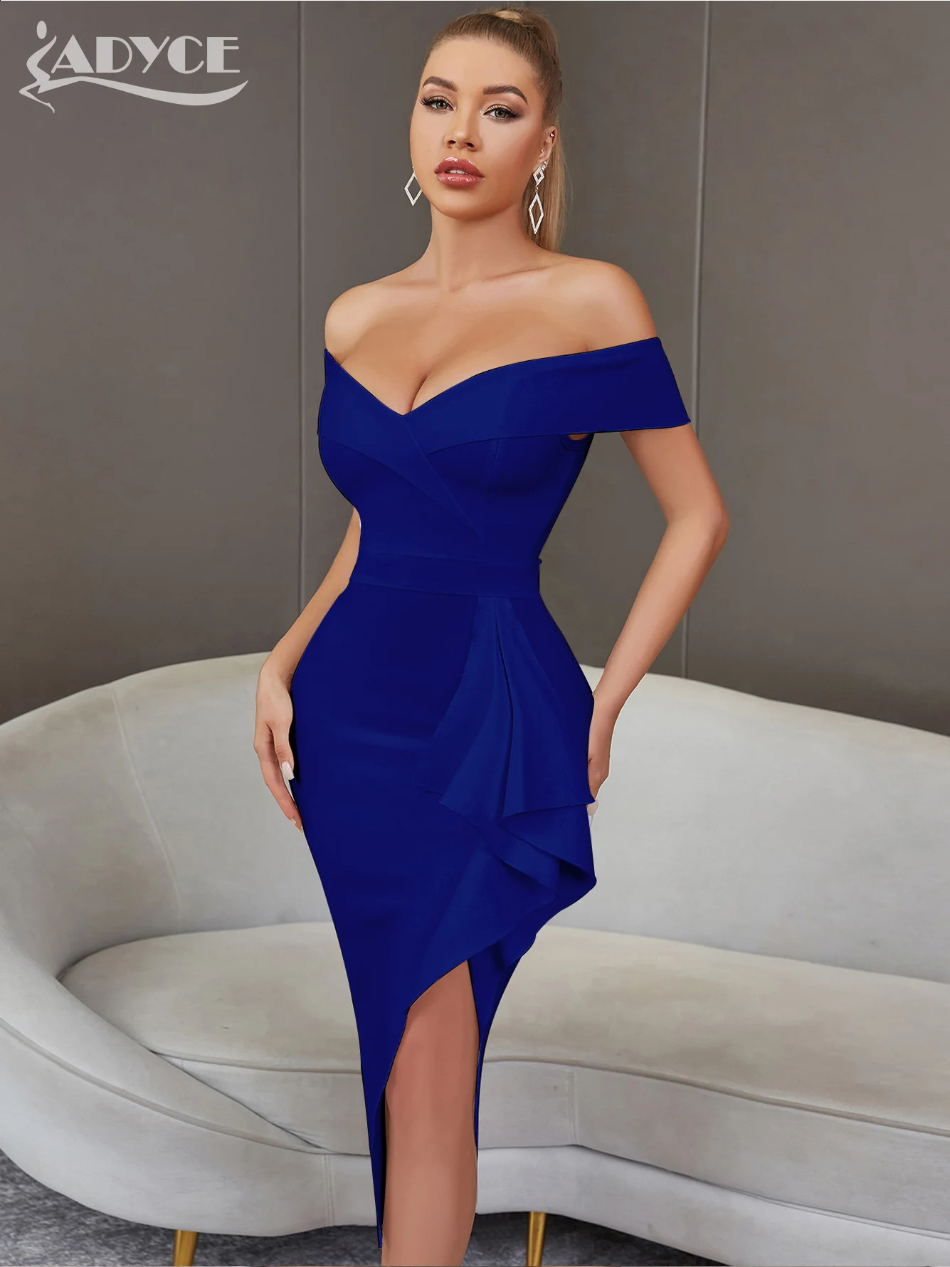 Adyce Summer Women Off Shoulder V Neck Bandage Dress Sexy Elegant Ruffles Midi Night Club Runway Party Dresses Vestidos 240805