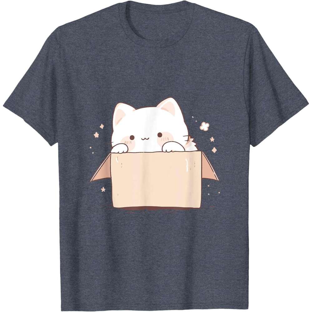 T shirt Mens Cute White Cat in a Box Japanese Kawaii Cartoon Graphic T-Shirt shirts tshirt graphic tee Casual tops summer clothes Short sleeve Free sh