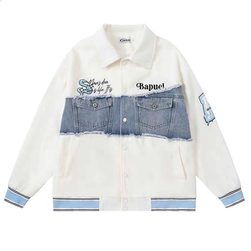 Super sized hiphop jeans patch work jacket mens Harakuju retro for spring and autumn 240824