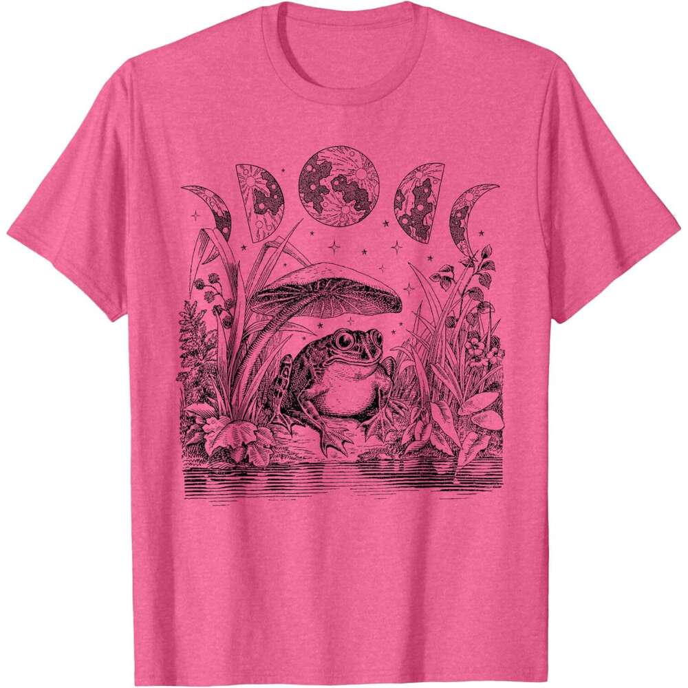 T shirt Mens Cute Cottagecore Aesthetic Frog Mushroom Moon Witchy Vintage Short Sleeve T-Shirt shirts tshirt graphic tee Casual tops summer clothes Fr