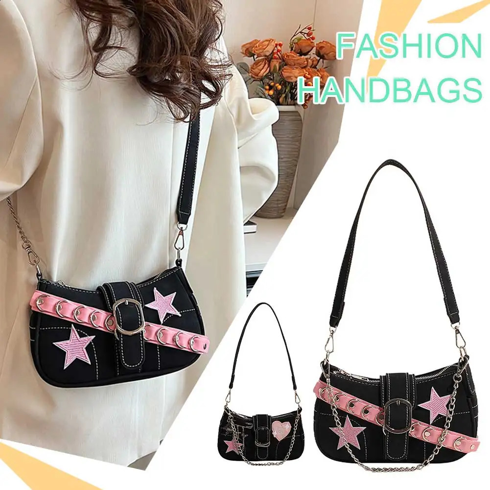 Y2K Fashion Handbag Chain Star Trendy Hobo Bag with Adjustable Strap Everyday Purse Aesthetic for Women and Girls 240805