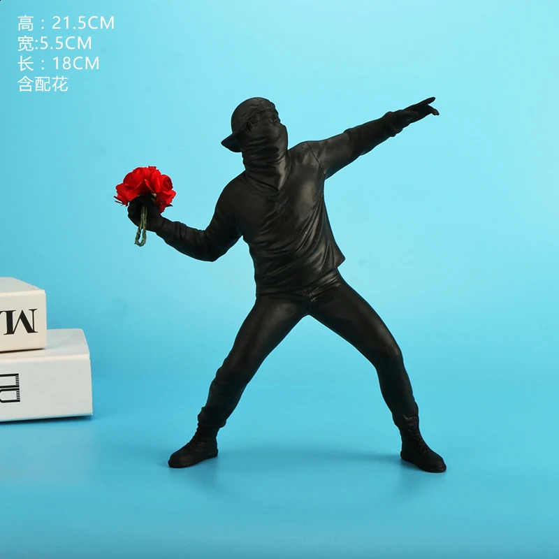 Resin Statues Sculptures Banksy Flower Thrower Statue Bomber Home Decoration Accessories Modern Ornaments Figurine Collectible 240804