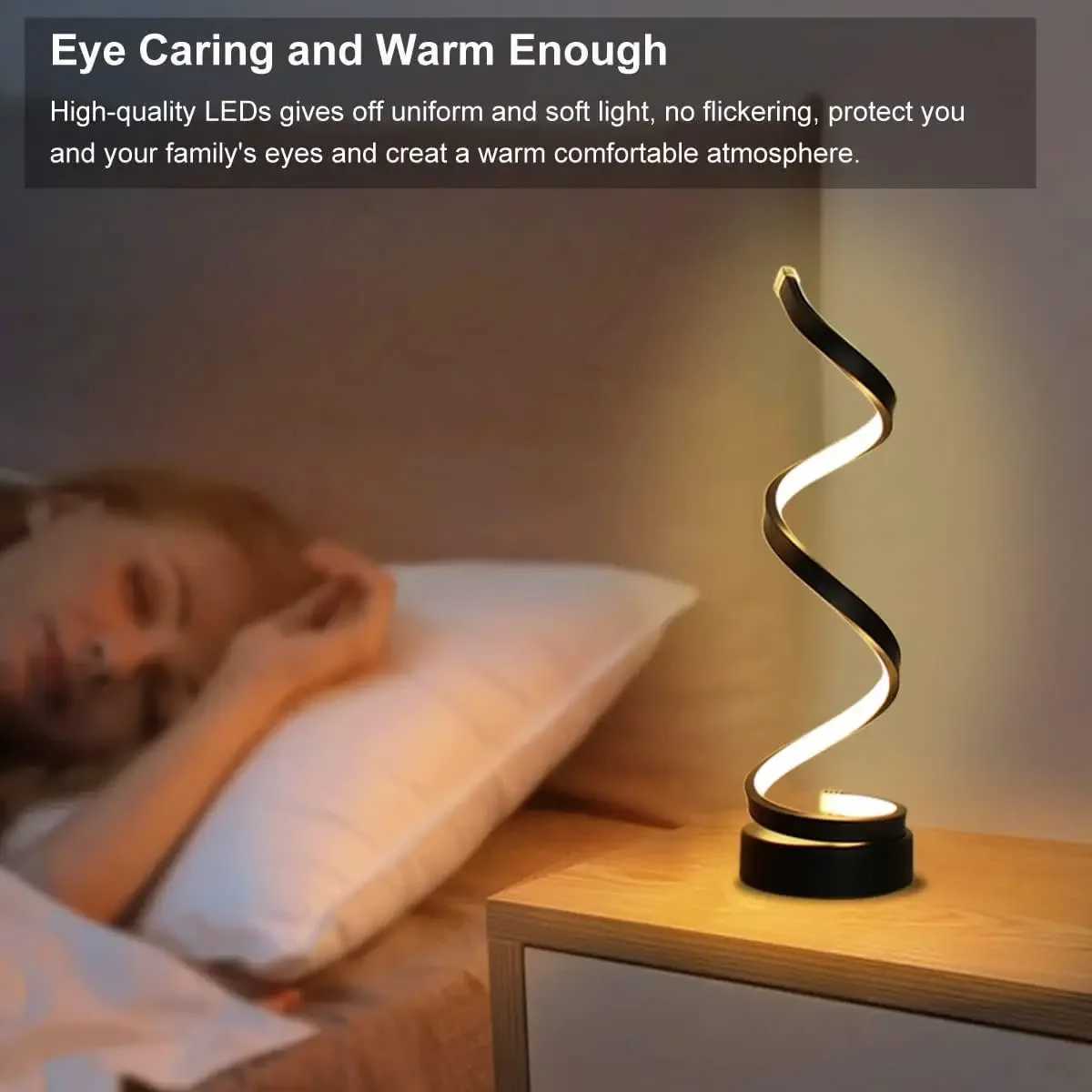 Table Lamp for Bedroom - Bedside Lamps for Nightstand Modern Spiral Dimmable LED Table Lamp for Living Room Bedroom OfficeM240731