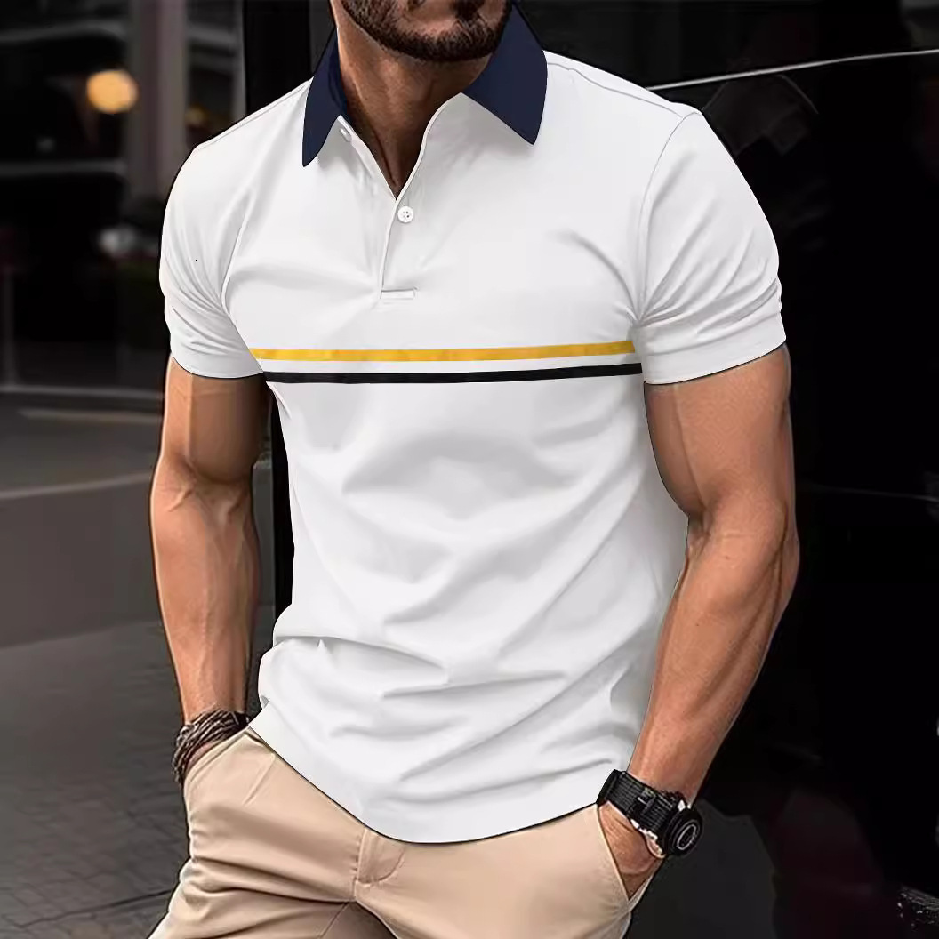 2024 Spring/Summer Striped Button Men's Polo Shirt T-shirt