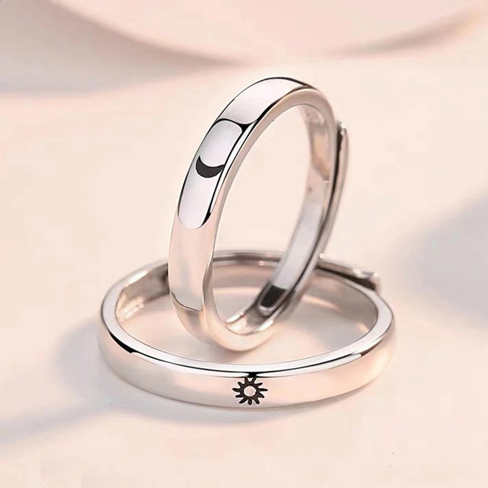 Monkton 925 Sterling Silver Couple Ring for Women Men Classic Sun Moon promise Ring Anniversary Gift for Girlfriend with Box 240905