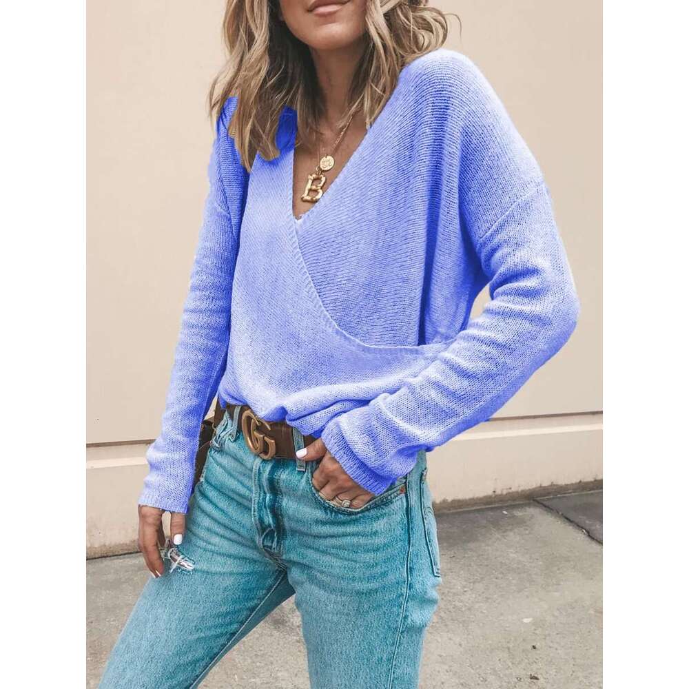 2024 Autumn/winter New Casual Solid Color Long Sleeved Knitted Sweater Top for Women Sweet Clothes Woman Knit Sweater Designer Sweater Coarse