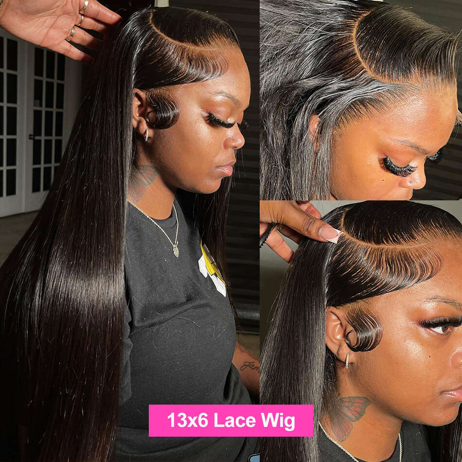 13X6 HD Transparent Front Human Hair Preplucked Brazilian Straight 13X4 Frontal Wigs For Women 360 Full Lace Wig
