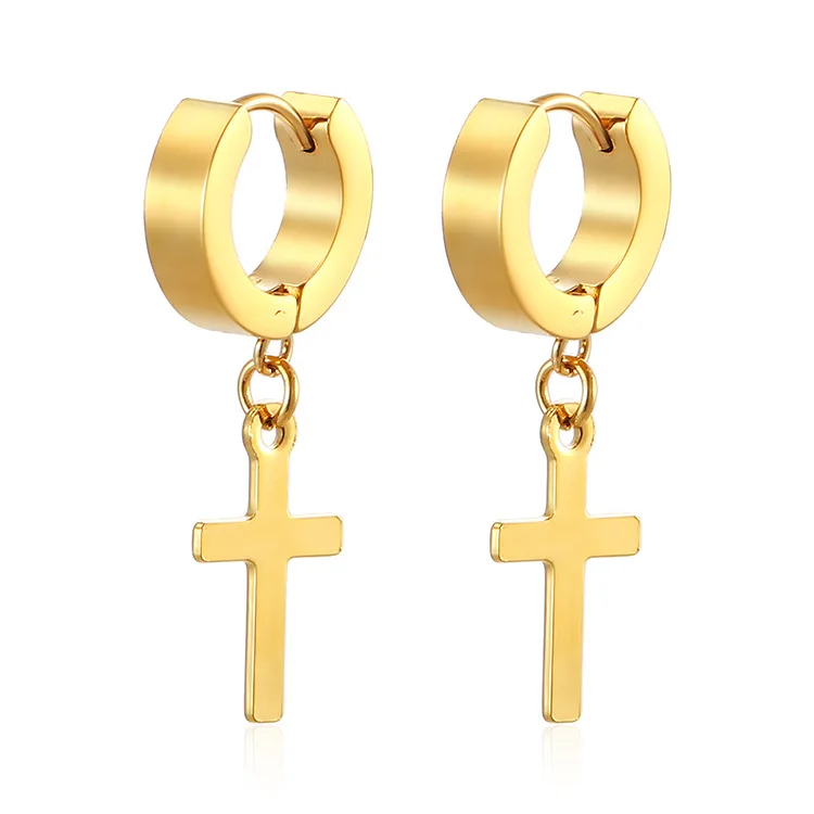 Designer Wholesale 10pair/set Punk Stainless Steel Cross Pendant Hoop Earrings For Men Women Not Fade Ear Rings Hip Hop Male Jewelry