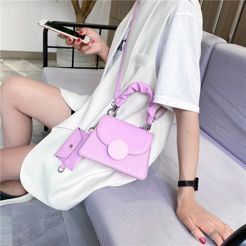 Fashionable Ladies Leather Top Handle Bags Alligator Crossbody Bag with Coin Purse White Shoulder for Women Summer Travel 240802
