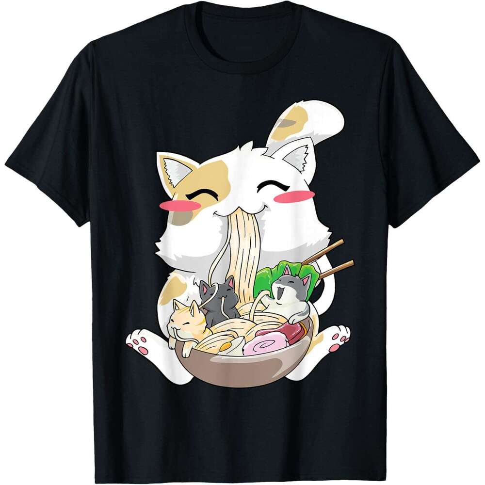 T shirt Mens Cat Anime Kawaii Neko Ramen Bowl Gift T-Shirt shirts tshirt graphic tee Casual tops summer clothes Short sleeve