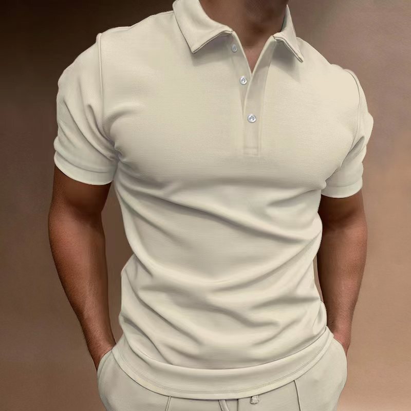 Summer men's solid color short sleeved POLO casual daily lapel button up shirt for men