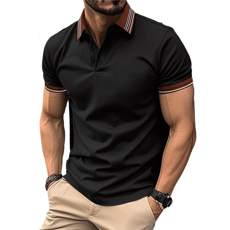 New men's solid color short sleeved polo shirt with a lapel collar