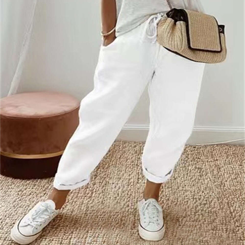 2024 New Womens Cotton and Linen Solid Color Multi-color Multi Size Casual Pants Casual Trousers Nine Points Bound Feet Military Pants for Man