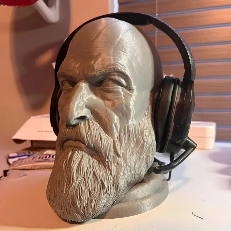 God Of War Kratos Statue Headphone Game Characters Toys Head Statue Desk Model Computer Headphone Stand Holder 240805