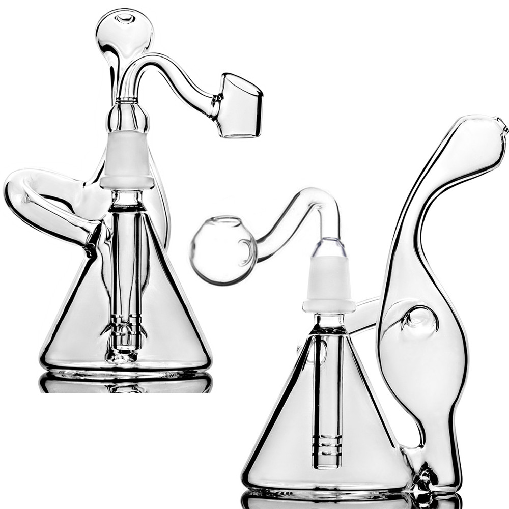 Dab Rig Mini Beaker Recycler Hookahs Glass Bong Hand Blown Unique Design Small Water Pipe 6.3 Inch Oil Rig Bubbler Delicate Appearance 14mm Joint