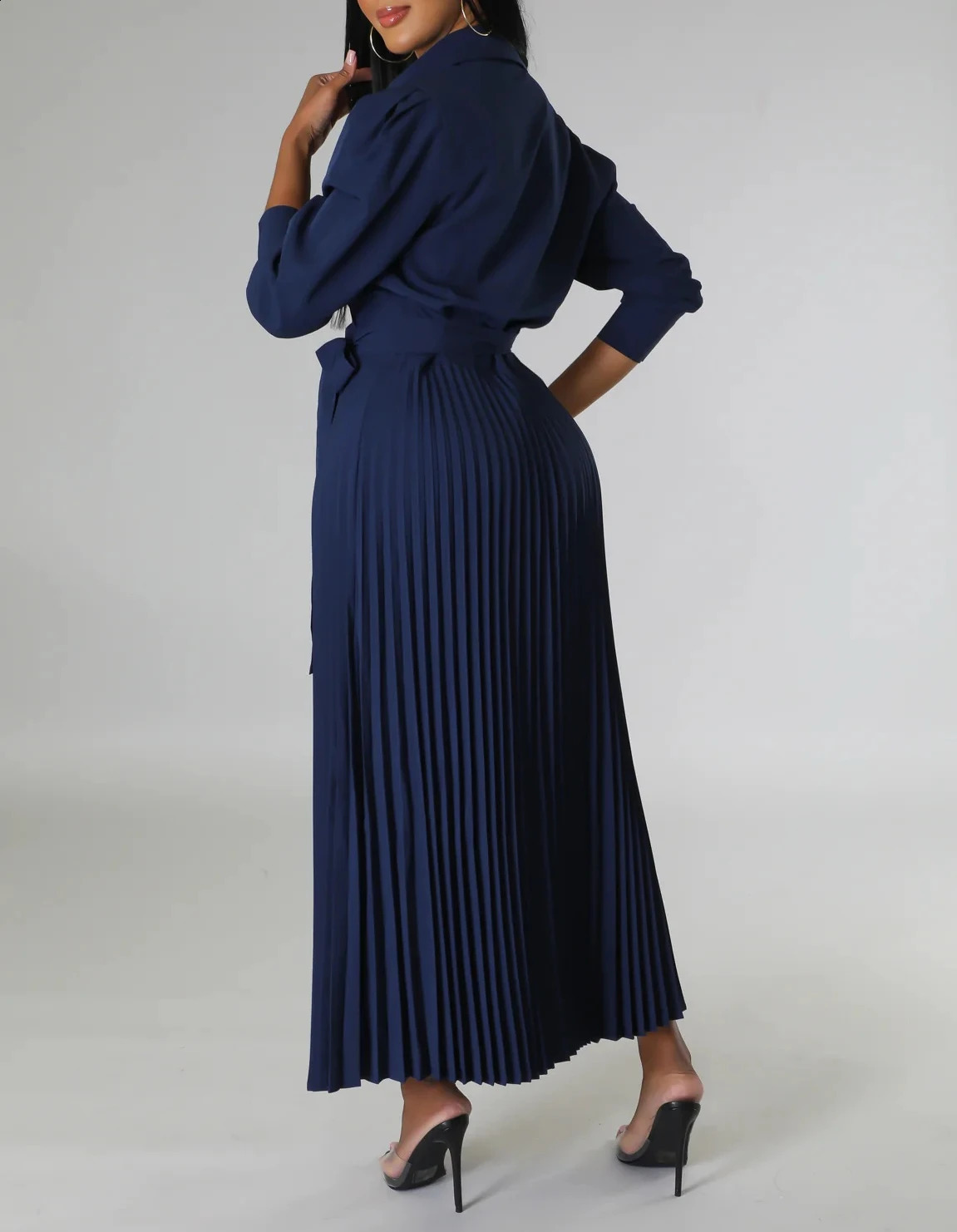 Summer Pleated Maxi Dress Women Casual Solid Turn Down Collar Half Sleeve Ruched Party Club Work Business Wedding Dress Women 240805