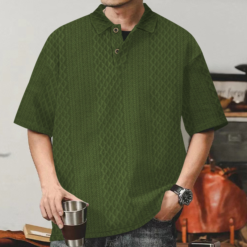 2024 Short sleeved POLO shirt for men's summer knit jacquard texture oversized loose collar niche t-shirt