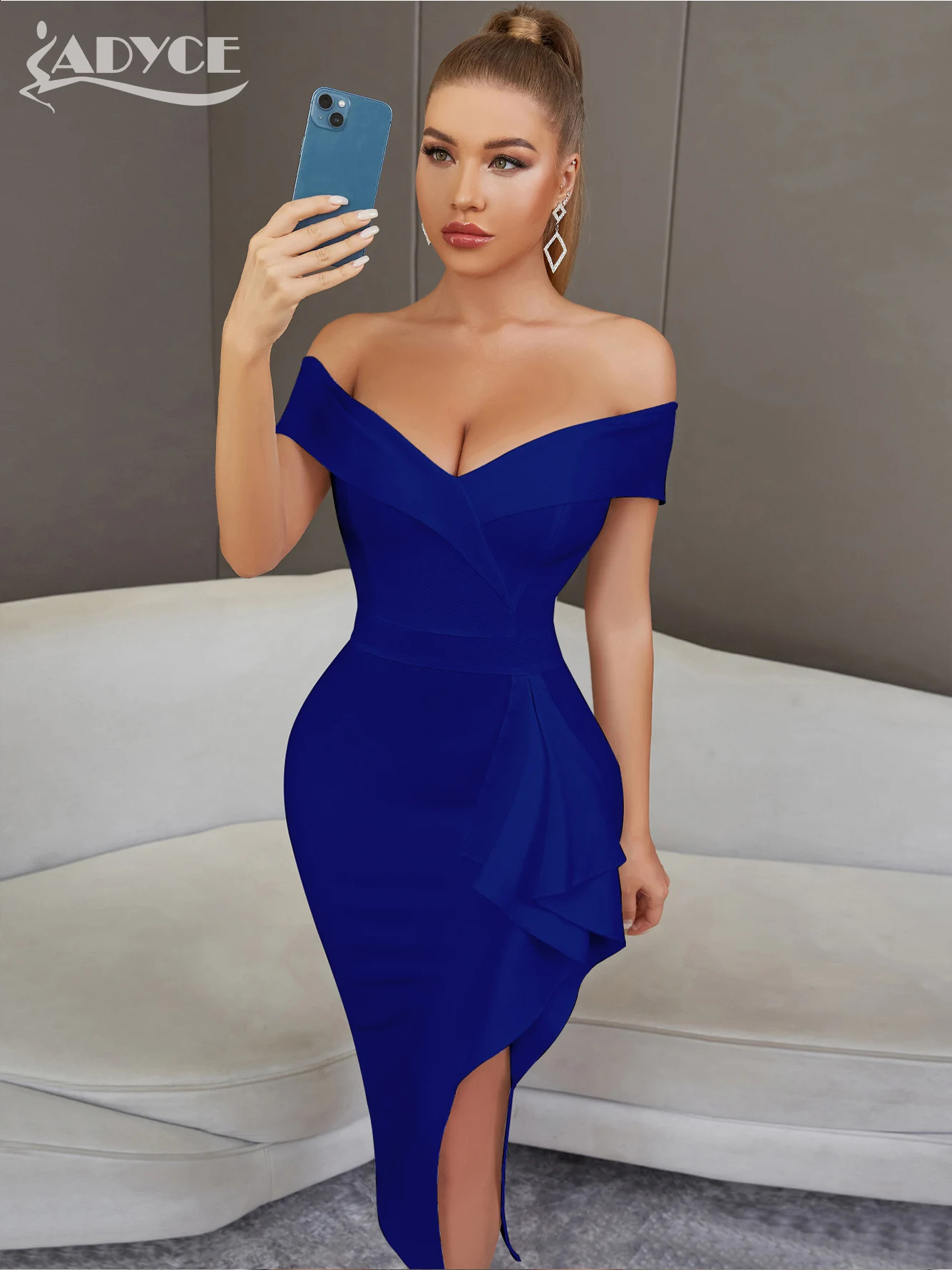 Adyce Summer Women Off Shoulder V Neck Bandage Dress Sexy Elegant Ruffles Midi Night Club Runway Party Dresses Vestidos 240805