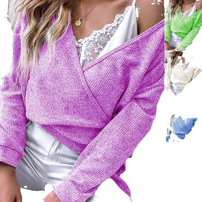 2024 Spring/summer Long Sleeved Loose Knitted V-neck Solid Color T-shirt Womens Top Render Bear Sweater Cardigans Sweater Sweater Designer