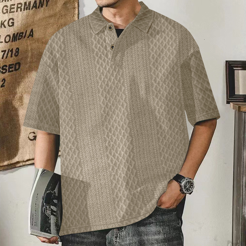 2024 Short sleeved POLO shirt for men's summer knit jacquard texture oversized loose collar niche t-shirt
