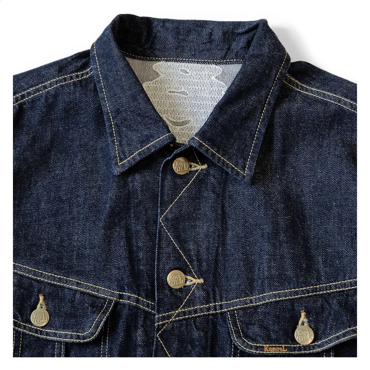 24SS KAPITAL Hirata Hiroshi Japanese Dark Blue Denim Lapel Bone Embroidery Loose Jacket High Quality Men Coats 240802