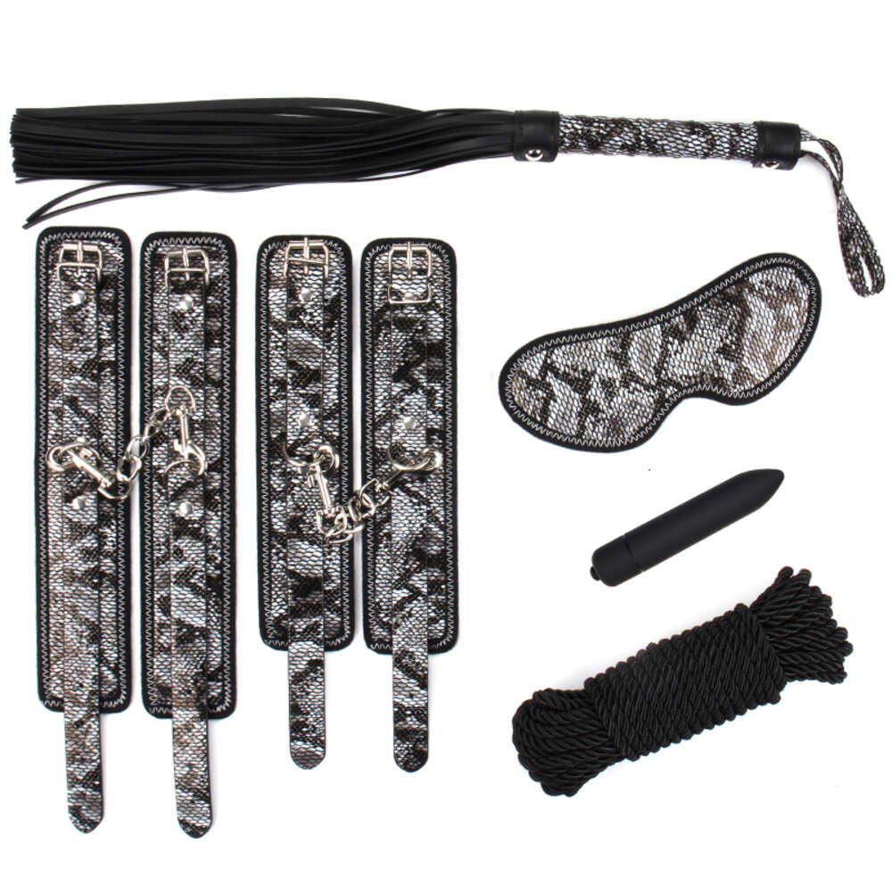 SM Leather Snake Skin Bed Bondage Set Eye Blinder Whip Handcuff Slave Restraints kit