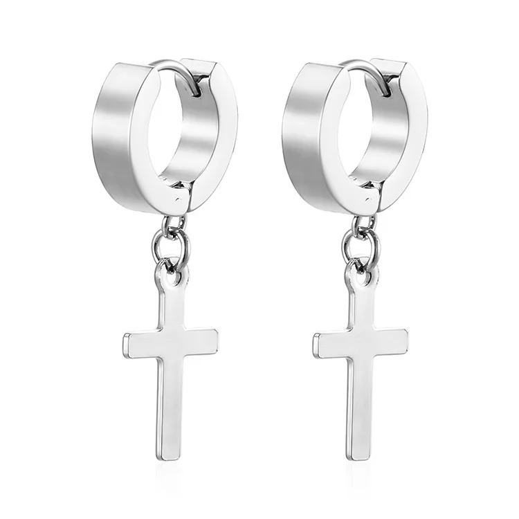 Designer Wholesale 10pair/set Punk Stainless Steel Cross Pendant Hoop Earrings For Men Women Not Fade Ear Rings Hip Hop Male Jewelry