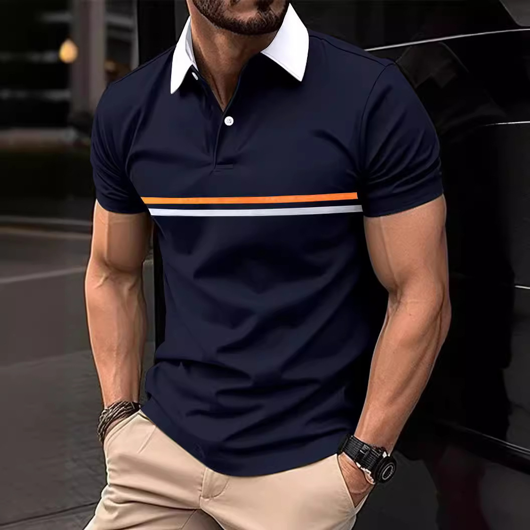 2024 Spring/Summer Striped Button Men's Polo Shirt T-shirt