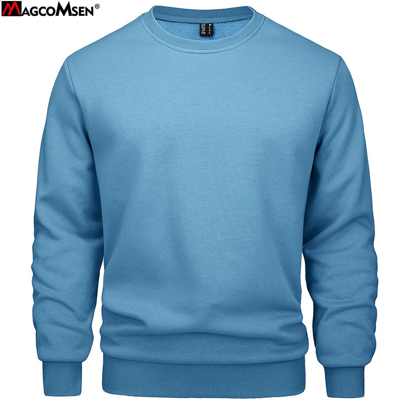 MAGCOMSEN Mens Fleece Crewneck Sweatshirt Long Sleeve Lightweight Pullovers Fall Winter Basic Warm No Hood Hoodie Streetwear 240805