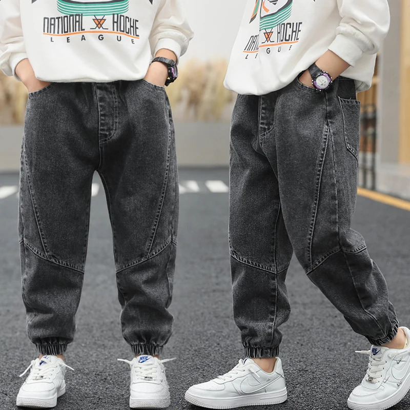Childrens Clothing Casual Jeans For Boy Pants Denim Cotton Autumn Winter Elastic Waist Jeans Kids Casual Pants 4 6 8 10 12 Year 240729