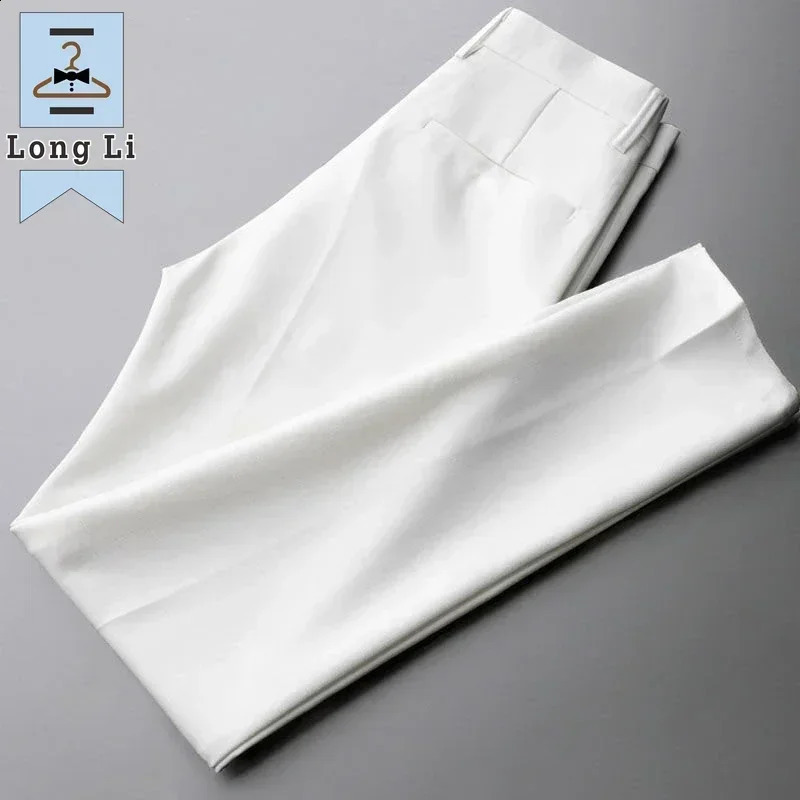 Drape Trousers Mens Straight Slim Casual White Pants Mens Suit Anti-wrinkle High-grade Nine-point Pants 240805