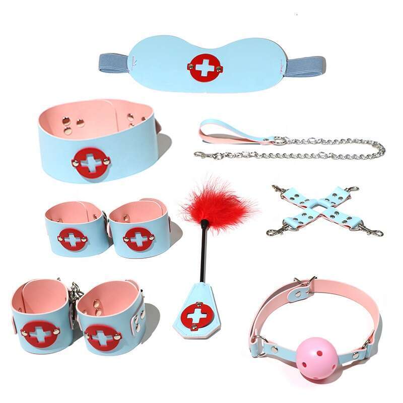 Jiuai 8PCS Sexy Contrasting Colors Nurse Adult Toys Set BDSM Bondage Set Bed Strap Bondage Props for Women and Couples
