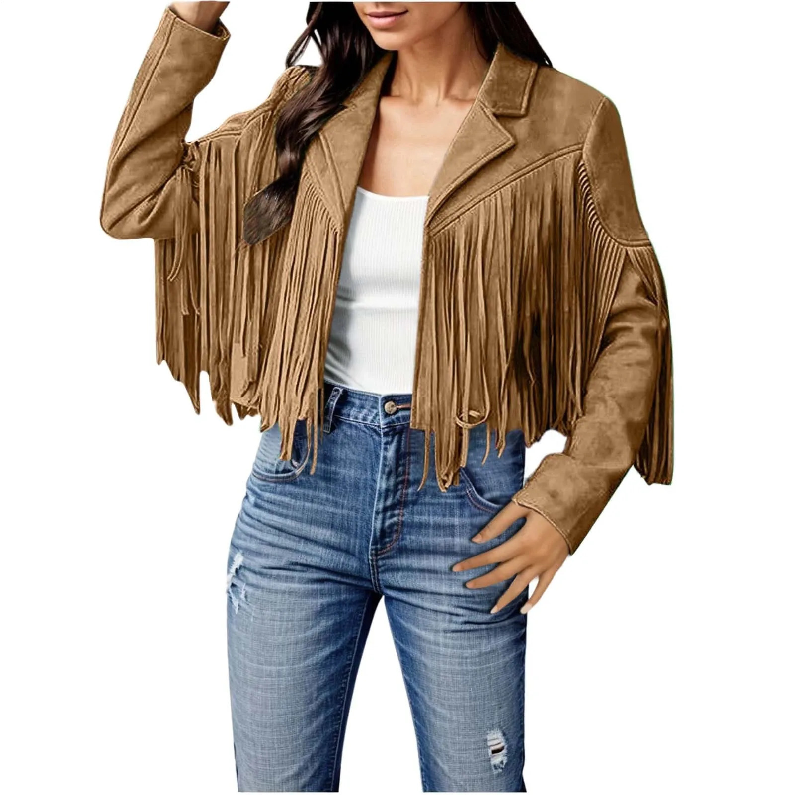 European and American Vintage Fringed Leather Jackets Tassel Suede Motorcycle Bomber Cropped Coats Western Overcoat 240802 - view 3