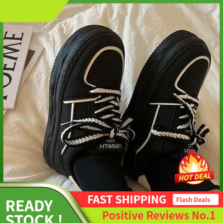 Ddmyoutdoor S Spring And Autumn Women Black Fashion Casual Shoes Chunky Platform Lace Up Sneakers Outdoor Pring Hoes Neakers
