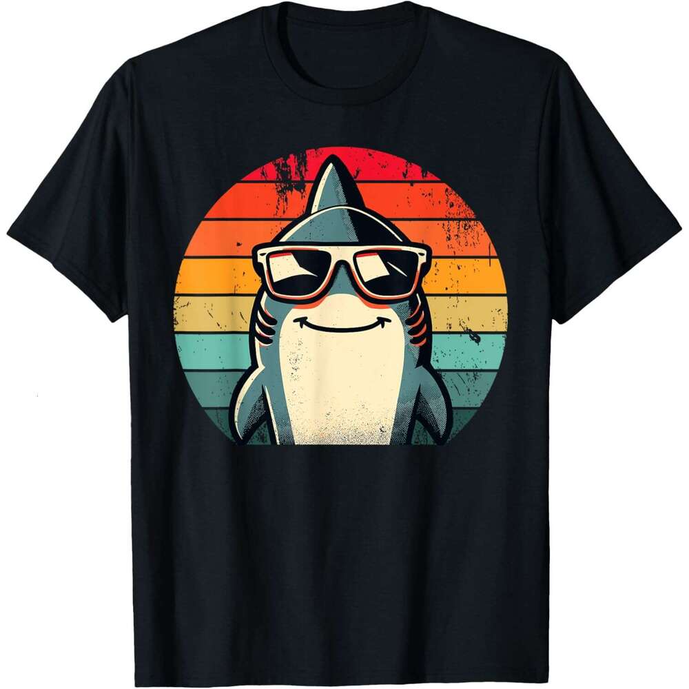 T shirt Mens Cool Retro in Sunglasses 70s 80s 90s Funny Shark T-Shirt shirts tshirt graphic tee Casual tops summer clothes Short sleeve Free shipping