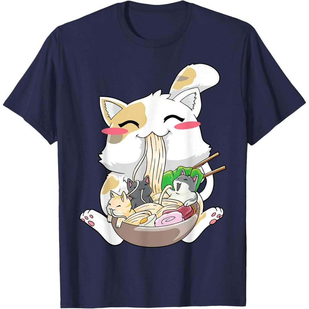 T shirt Mens Cat Anime Kawaii Neko Ramen Bowl Gift T-Shirt shirts tshirt graphic tee Casual tops summer clothes Short sleeve