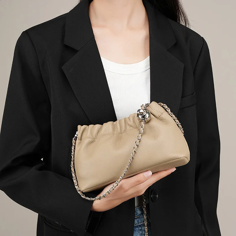 Leather cloud bag shoulder bag handbag womens cross body bag denim armpit small chain garbage bag 240904
