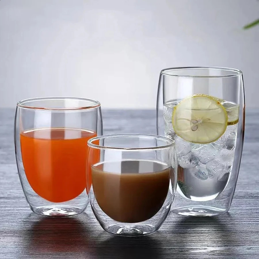 Double Wall Glass Cup Heat Insulation Transparent Handmade Tea Drink Cups MINI Whisky glasses Espresso Coffee Mug 240805