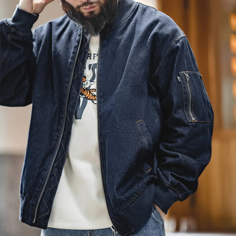 Maden retro denim MA1 flight jacket 89 oz baseball collar bomber Amekaji casual windproof mens clothing 240824