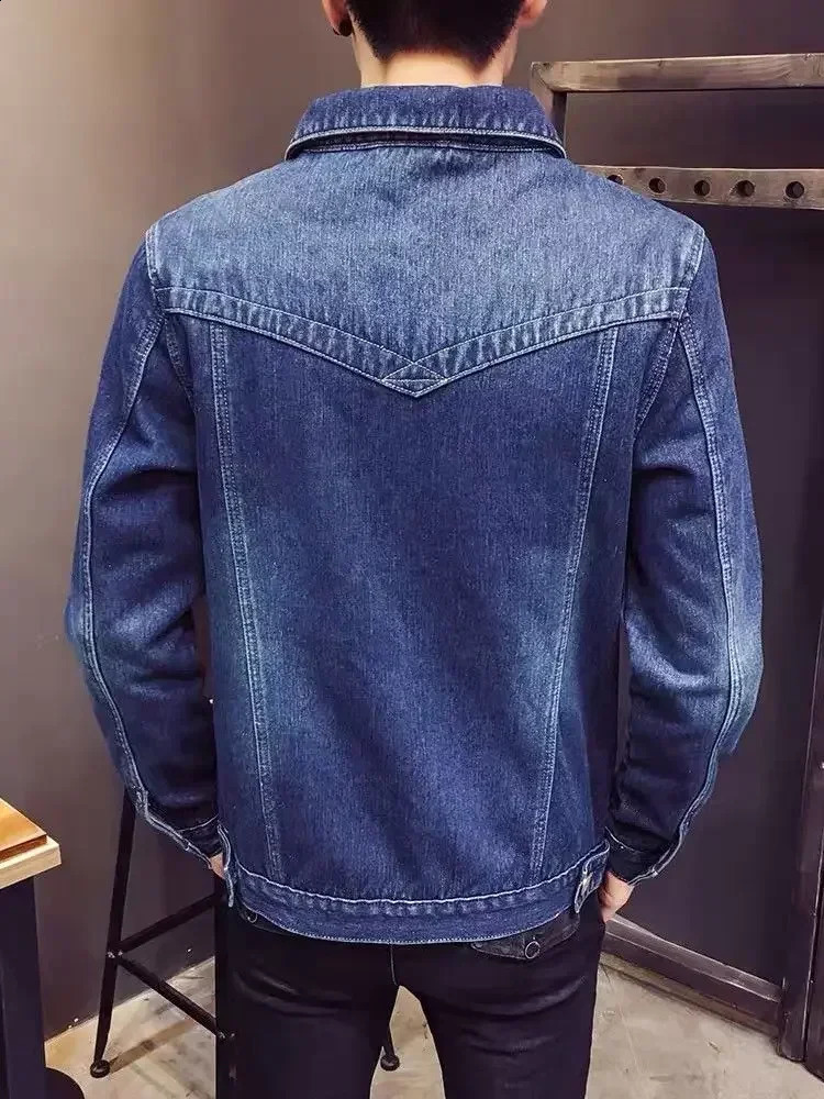 Mens Jean Coats with Sheep Mat Denim Jacket Wide Sleeve Black Wool Warm Winter Coat 240824