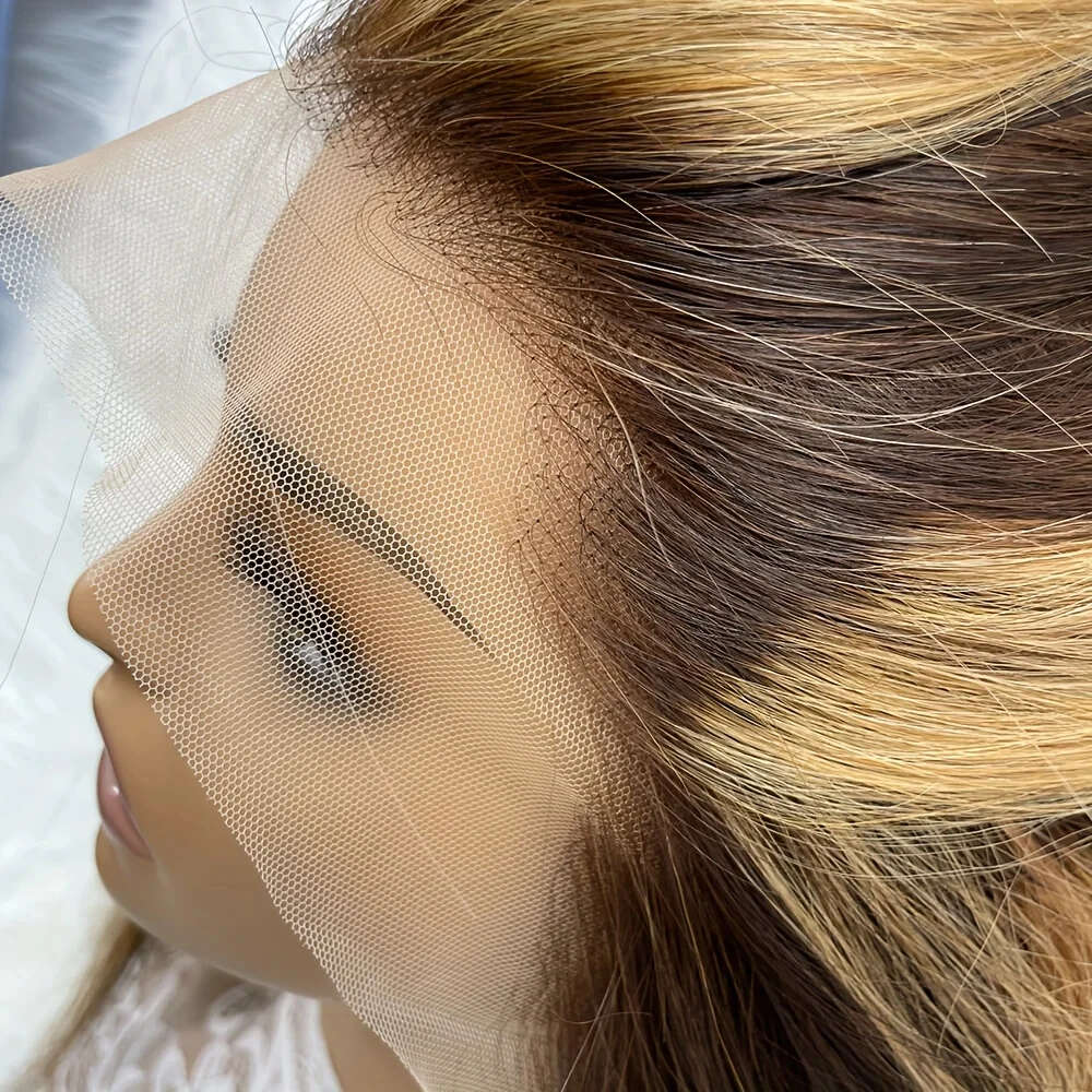 Colored Highlight 13X4 Huamn Lace Front Human Hair Wigs Honey Blonde 200% Body Wave Frontal Wig For Black Women