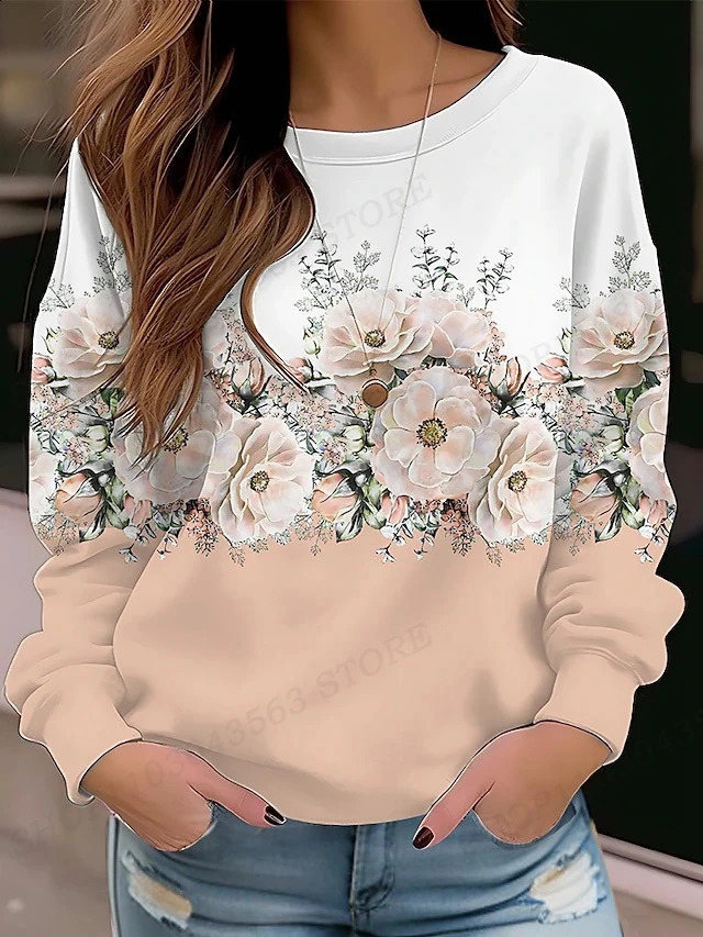 Floral Hoodie O-neck Y2k Hoodie Women Fashion Hoodies Coats Women Sweats Flower Clothes Gifts Coats Round Neck Pullovers 240805