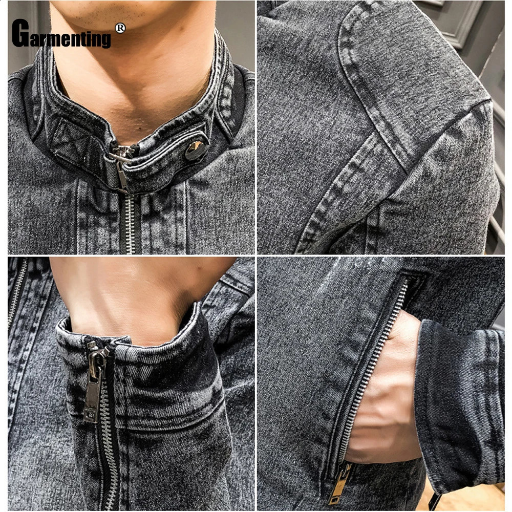 Clothing mens Demin jacket Trendy autumn winter Mandarin collar zipper ultrathin fit clothing 240824