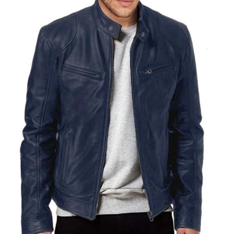 Fashion Mens Leather Jacket Slim Fit Stand Collar PU Male Antiwind Motorcycle Lapel Diagonal Zipper Jackets Men y240826