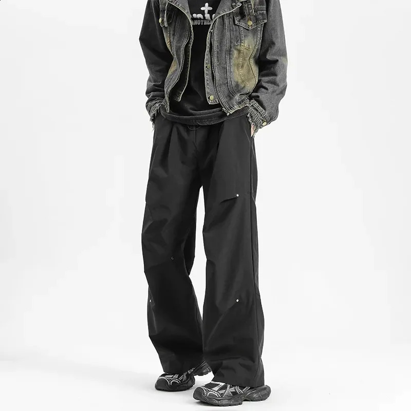 Spring Summer Straight Casual Mens Pants Solid Color Waterproof Cargo Pants Men Elastic Waist Harajuku Women Trousers 240805