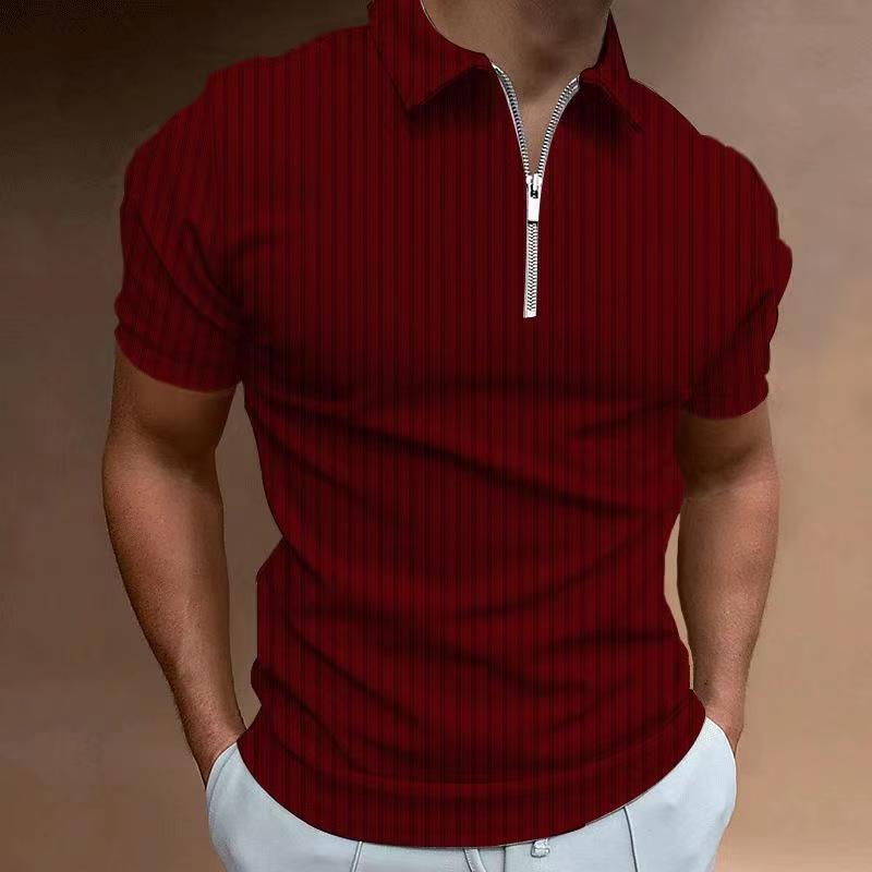 2023 Spring/Summer New POLO Zipper Stripe Men's Polo Shirt T-shirt
