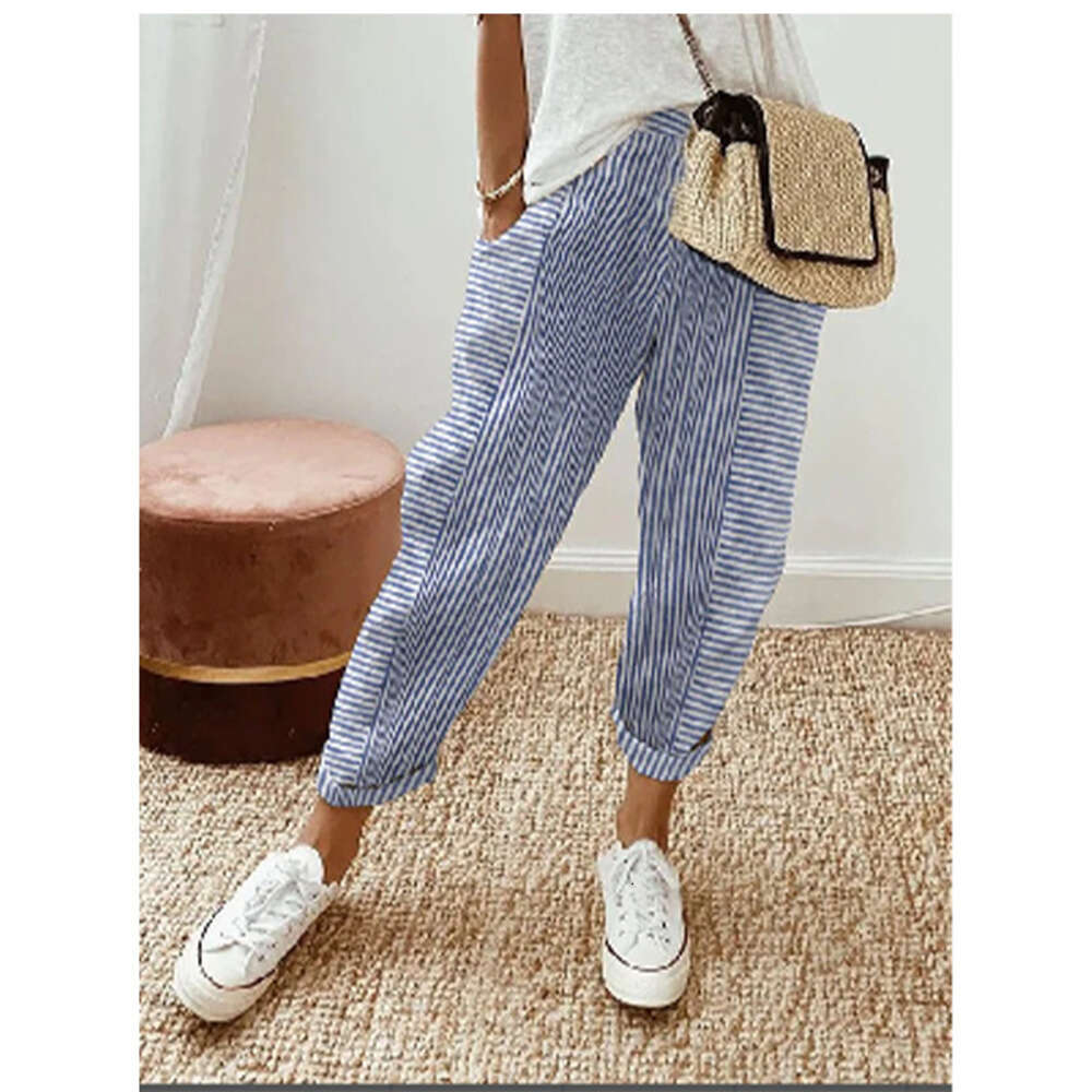 2024 Summer New Woven Jacquard Stripe Splicing Design Loose Casual Pants for Women Simplicity Harlan Sweatpants Super Elasticity Military Pants for Ma