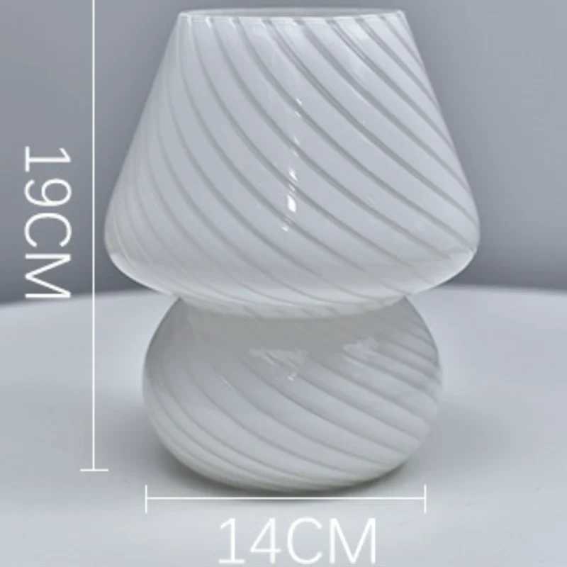 Ins Creative Glass LED Lamp Bedroom Bedside Table Night Light Striped Frosted Mushroom Table Simple Decoration Cute TranslucentM240731