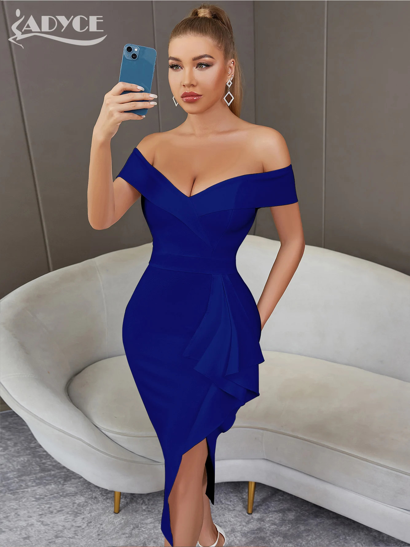 Adyce Summer Women Off Shoulder V Neck Bandage Dress Sexy Elegant Ruffles Midi Night Club Runway Party Dresses Vestidos 240805