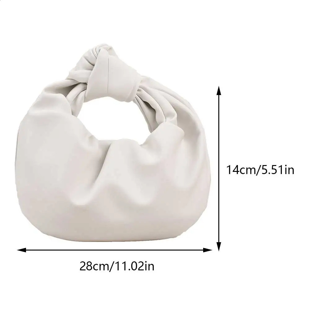 Women Small Knotted Handbags Solid Color PU Leather Knot Top Handle Bag Simple Cloud Wrist for Party Vacation 240802